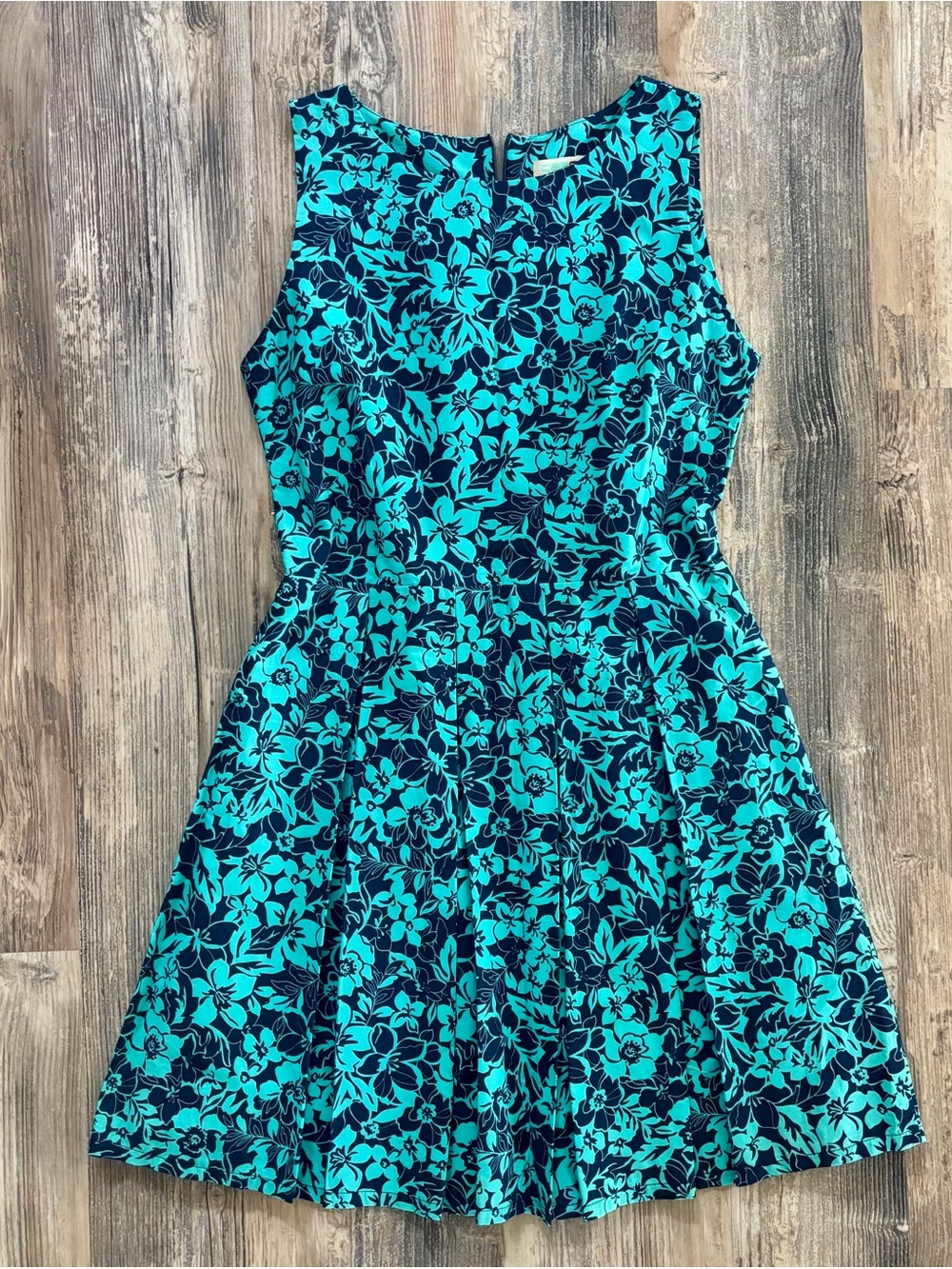 Teal and Navy Floral Fit-and-Flare Dress
